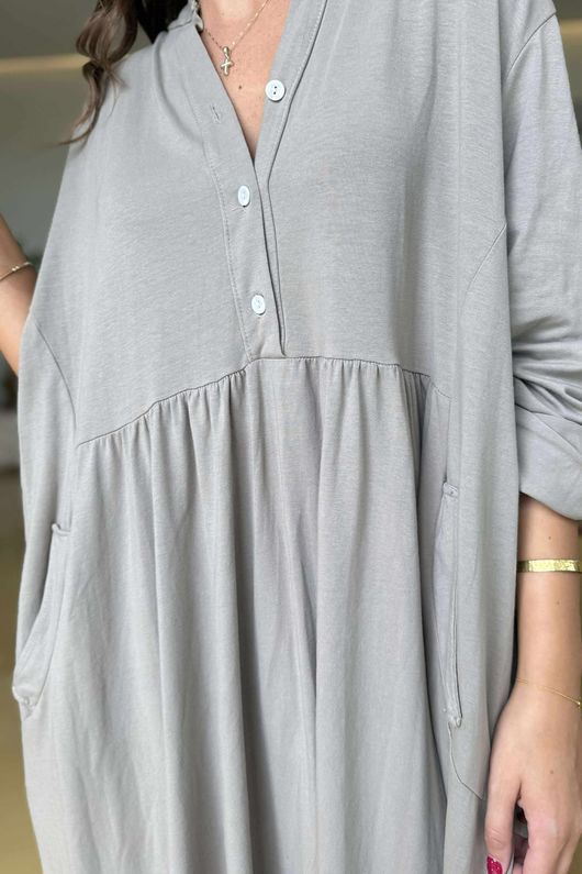 Made in Italy Donegal Cotton Jersey Smock Dress Mocha